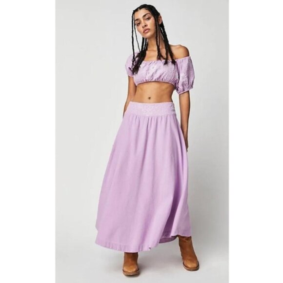 NWT Free People Lotus Crop Top Maxi Skirt 2 Piece Set Purple Orchid White $168.0 - Picture 8 of 13